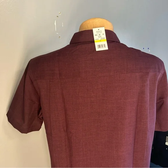 Haggar Cool 18 Tec Mens Medium Button Down Short Sleeve Wine/Burgundy NEW - Picture 9 of 11